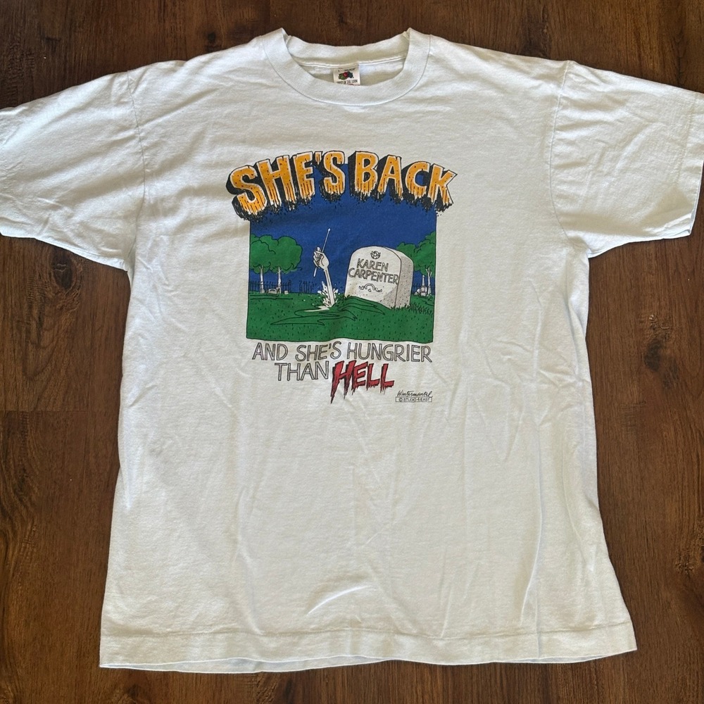 Vintage Karen Carpenter Death Parody Large T-Shirt The Carpenters Single Stitch